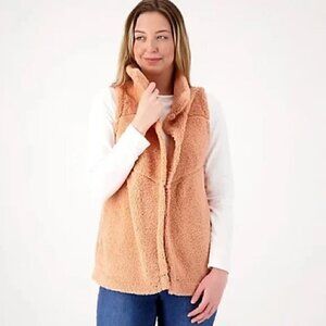 Koolaburra Ugg Sherpa Vest 1X Brushed Back Open Front Collared Fall Winter Pink